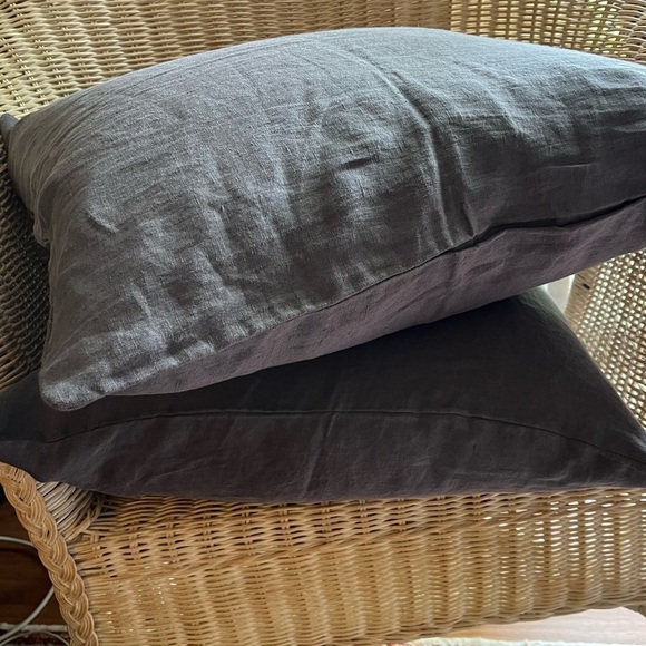 New FERN Set of 2 Charcoal Gray 100% Linen Pillow Covers, 20”x20” - Picture 5 of 13